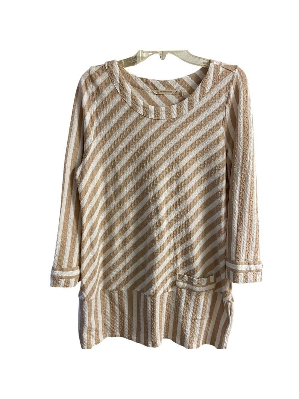 Soft Surroundings Beige and White Striped Top tunic Medium